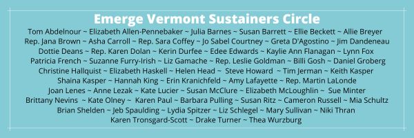 Emerge Vermont's Sustainers Circle Members